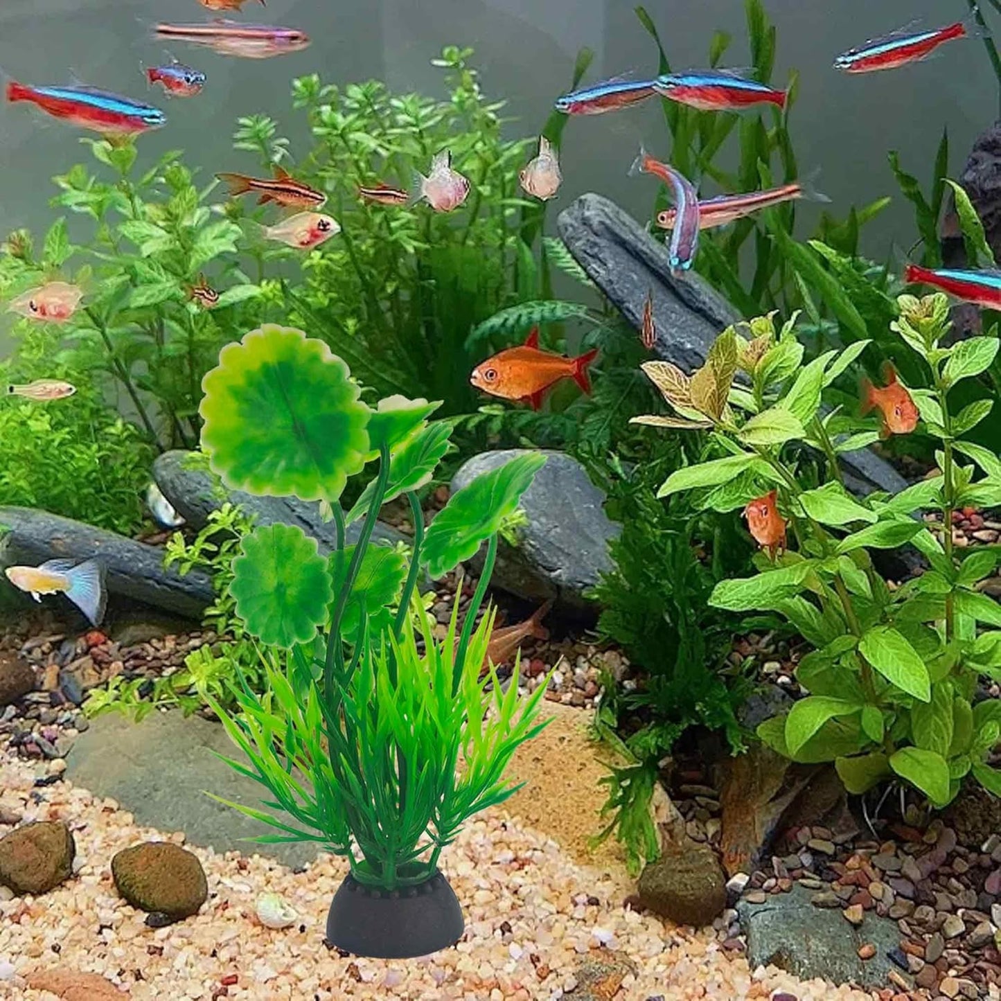 6PCS 4 Inches Tall Green Seaweed Grass Artificial Aquarium Plants, Plastic Fish Tank Decorations for Freshwater and Saltwater Tanks