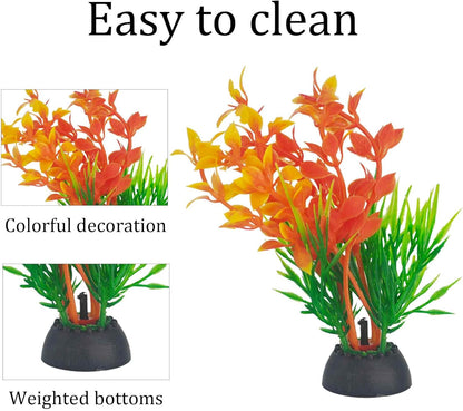 6PCS 4 Inches Tall Green Seaweed Grass Artificial Aquarium Plants, Plastic Fish Tank Decorations for Freshwater and Saltwater Tanks