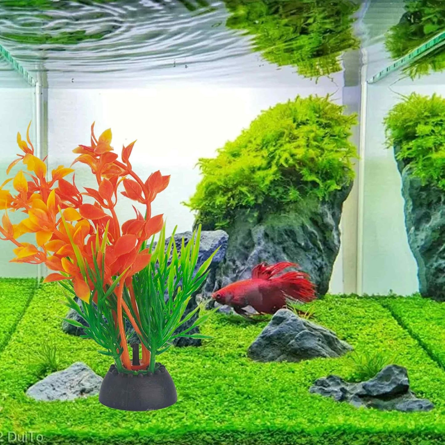 6PCS 4 Inches Tall Green Seaweed Grass Artificial Aquarium Plants, Plastic Fish Tank Decorations for Freshwater and Saltwater Tanks