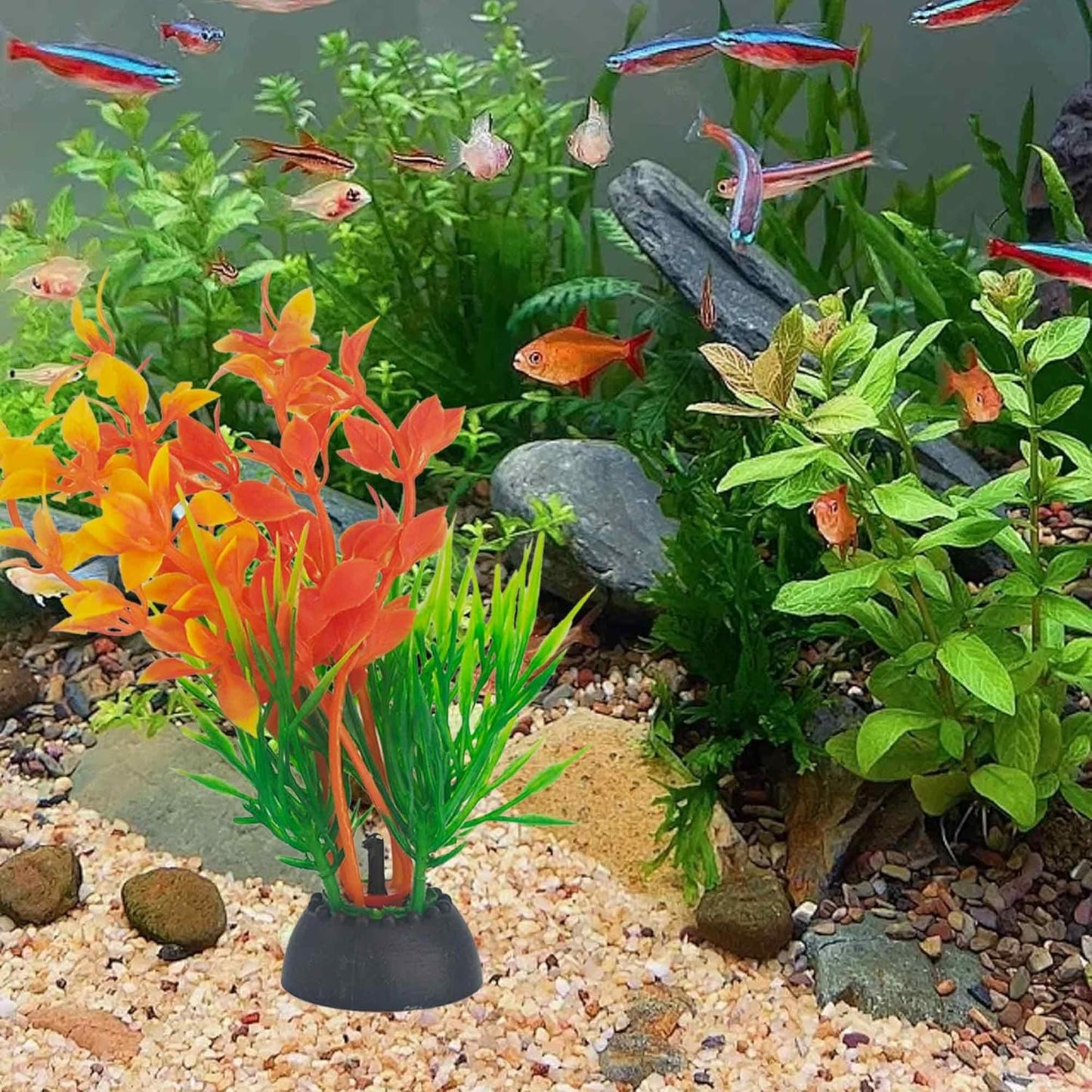 6PCS 4 Inches Tall Green Seaweed Grass Artificial Aquarium Plants, Plastic Fish Tank Decorations for Freshwater and Saltwater Tanks