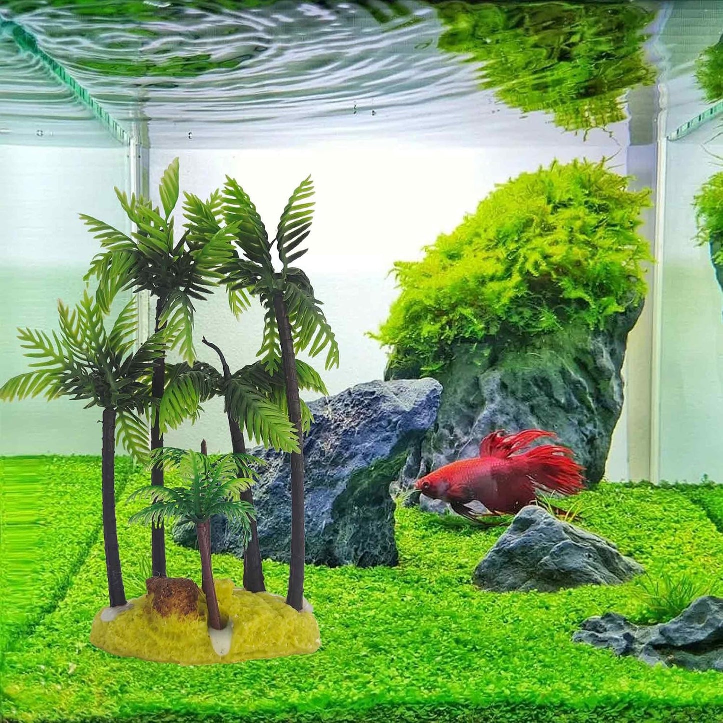6PCS 4 Inches Tall Green Seaweed Grass Artificial Aquarium Plants, Plastic Fish Tank Decorations for Freshwater and Saltwater Tanks