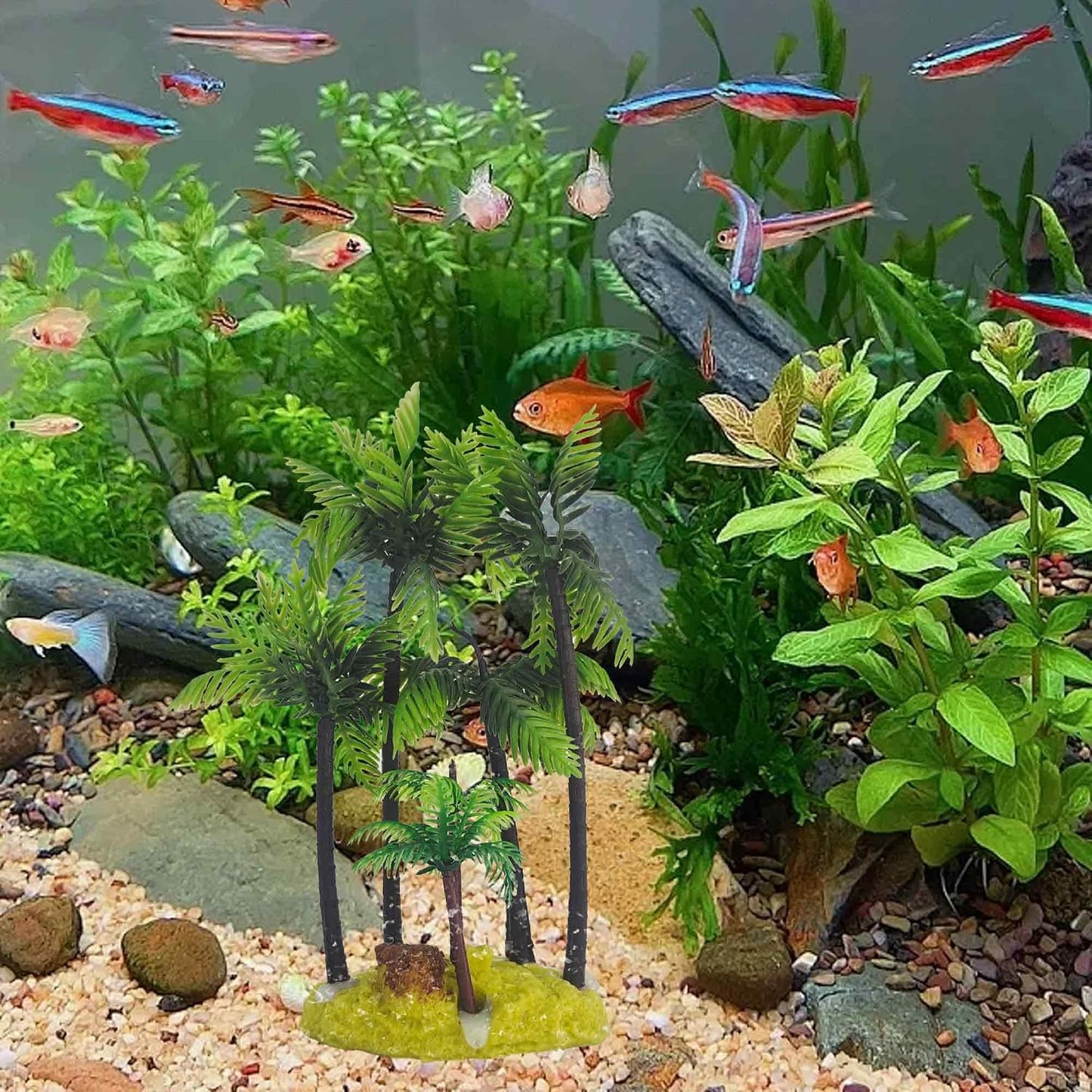 6PCS 4 Inches Tall Green Seaweed Grass Artificial Aquarium Plants, Plastic Fish Tank Decorations for Freshwater and Saltwater Tanks
