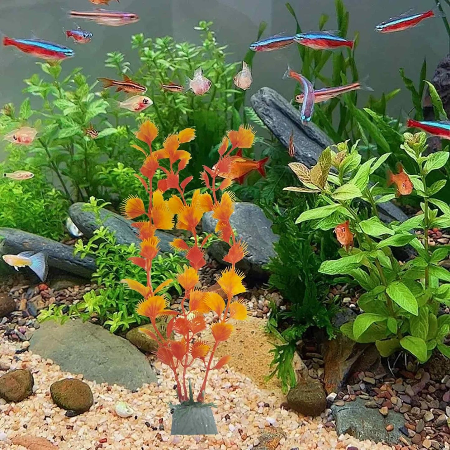 6PCS 4 Inches Tall Green Seaweed Grass Artificial Aquarium Plants, Plastic Fish Tank Decorations for Freshwater and Saltwater Tanks