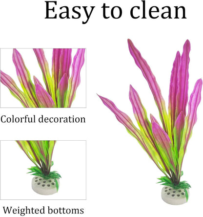 6PCS 4 Inches Tall Green Seaweed Grass Artificial Aquarium Plants, Plastic Fish Tank Decorations for Freshwater and Saltwater Tanks
