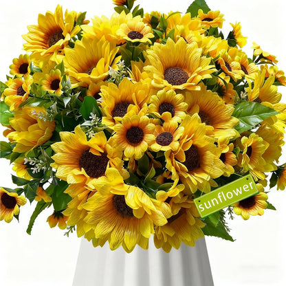 8Pack Artificial Sunflowers with Stems for Indoor Outdoor 12 inch Fake Silk Sunflower with 13 Sunflower Heads and 27 Green Leaves Decor Home Wedding Party Office (8Pack)