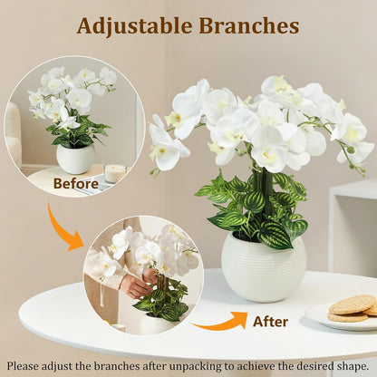 Orchids Artificial Flowers 18in with White Pot Real Touch Fake Orchid
