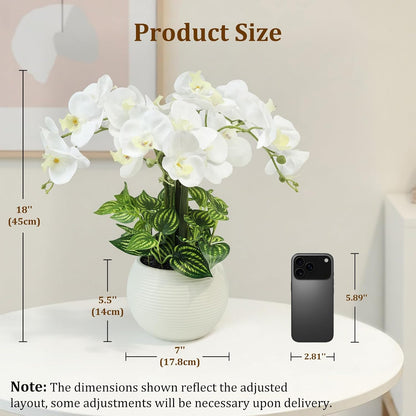 Orchids Artificial Flowers 18in with White Pot Real Touch Fake Orchid