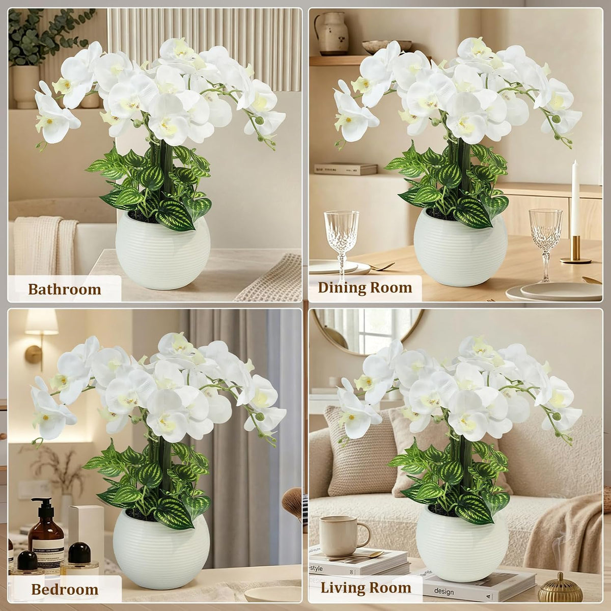 Orchids Artificial Flowers 18in with White Pot Real Touch Fake Orchid