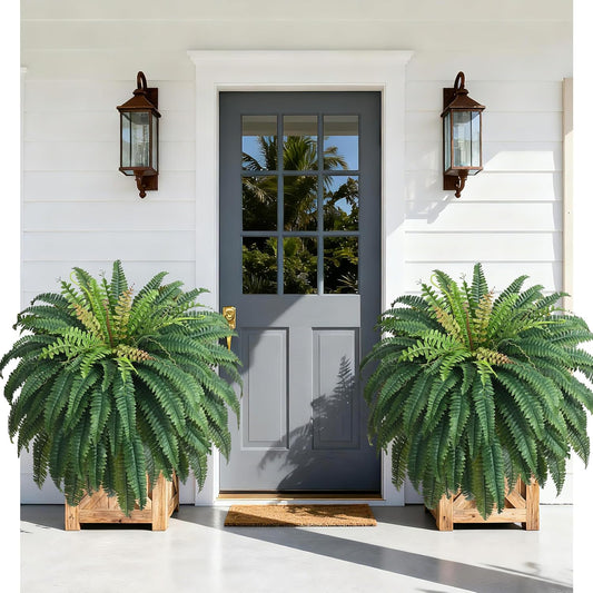 48In 96 Leaves Large Fake Ferns Plants 2Pcs Artificial Ferns for Outdoors | UV Resistant Fake Plants Artificial Plants Outdoor, Realistic Faux Boston Fern for Poch Home Garden Patio Hanging Decor