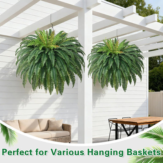 48In 96 Leaves Large Fake Ferns Plants 2Pcs Artificial Ferns for Outdoors | UV Resistant Fake Plants Artificial Plants Outdoor, Realistic Faux Boston Fern for Poch Home Garden Patio Hanging Decor