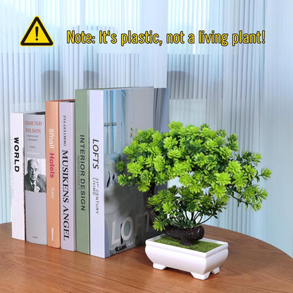 Small Fake Plants Desk Decor Artificial Bonsai with Pot, 8.5" Tall, Green