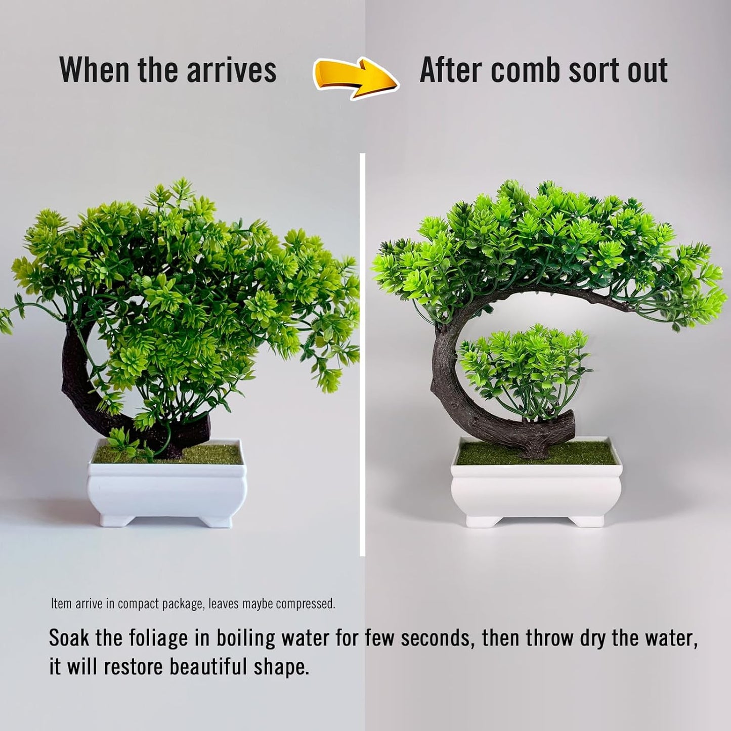 Small Fake Plants Desk Decor Artificial Bonsai with Pot, 8.5" Tall, Green