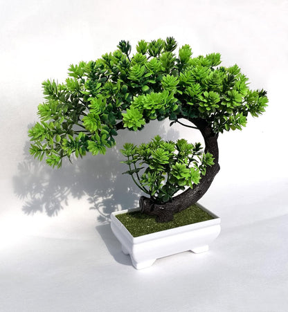 Small Fake Plants Desk Decor Artificial Bonsai with Pot, 8.5" Tall, Green