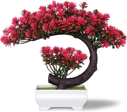 Small Fake Plants Desk Decor Artificial Bonsai with Pot, 8.5" Tall, Green