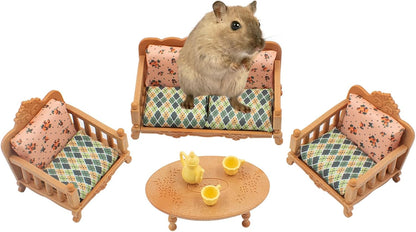 Hamster Mini Sofa Toy, Small Animal Habitat Decor Guinea Pig Furniture Toys Hamster Cage Accessories Including Couch and Teatable Coffee Cups, Habitat Accessories for Rat Dwarf