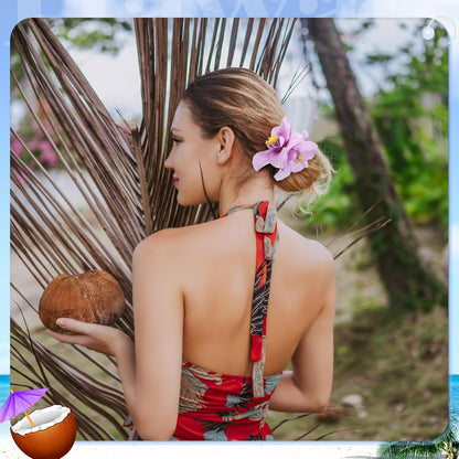 10 Pcs Hawaiian Flower Hair Clips for Women, Plumeria Hibiscus Hair Clips, Artificial Flower Clips 3.5 Inch Hair Accessories for Vacation Party Beach Seaside