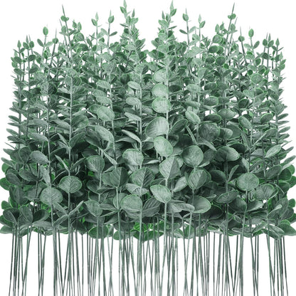 200 Pcs Eucalyptus Stems Faux Greenery Artificial Eucalyptus Leaves Decor Greenery Stems Branch for Wedding Centerpiece Flower Bouquet Farmhouse Home (Dark Green)
