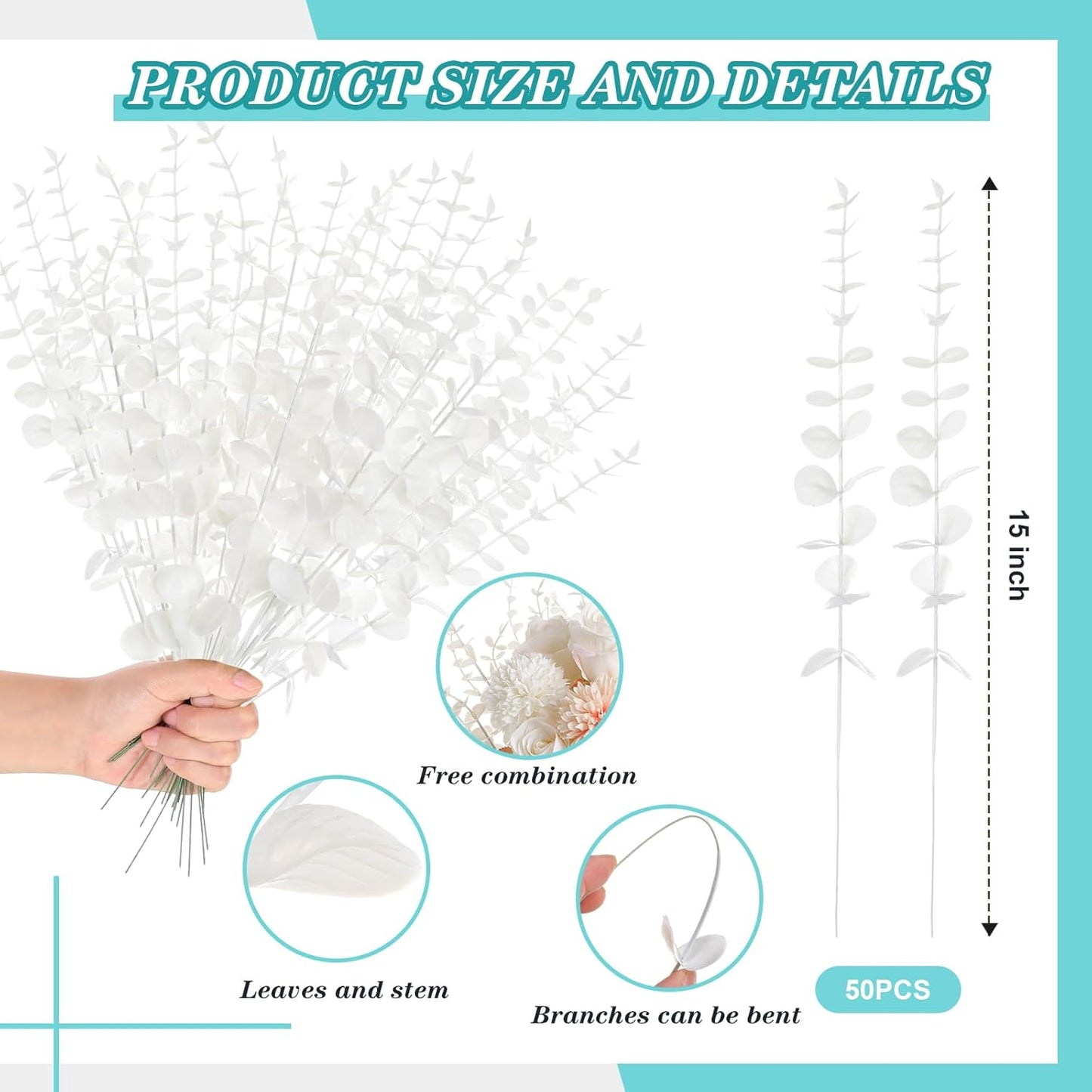 200 Pcs Eucalyptus Stems Faux Greenery Artificial Eucalyptus Leaves Decor Greenery Stems Branch for Wedding Centerpiece Flower Bouquet Farmhouse Home (Dark Green)