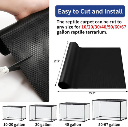 Bearded Dragon Tank Accessories, Reptile Carpet Bedding, Non-Adhesive Reptile Mat Warming Reptile Terrarium Liner Substrate for Leopard Gecko, Snake, Lizard, Tortoise, Iguana Black(18"x72")