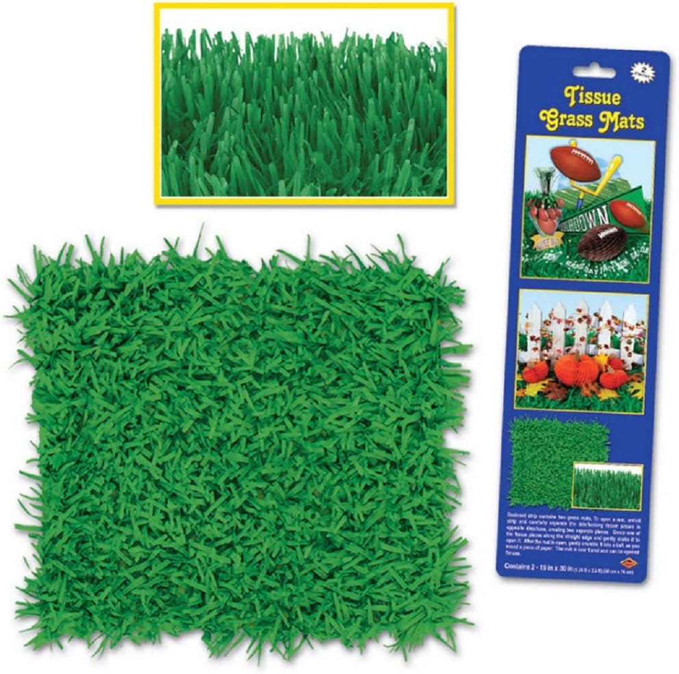 2 Piece Novelty Tissue Paper Fake Grass Mats for Spring Summer Easter Party Decorations, 15 x 30, Green