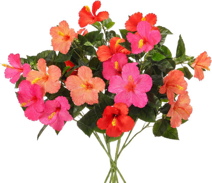 3 Pack Artificial Hibiscus Flowers 33"x13" Silk & Plastic Tropical Bouquets Lifelike Blooms with Bendable Stems Faux Hawaiian Flowers for Home Living Room Wedding Patio (Red)
