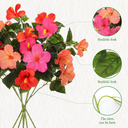 3 Pack Artificial Hibiscus Flowers 33"x13" Silk & Plastic Tropical Bouquets Lifelike Blooms with Bendable Stems Faux Hawaiian Flowers for Home Living Room Wedding Patio (Red)