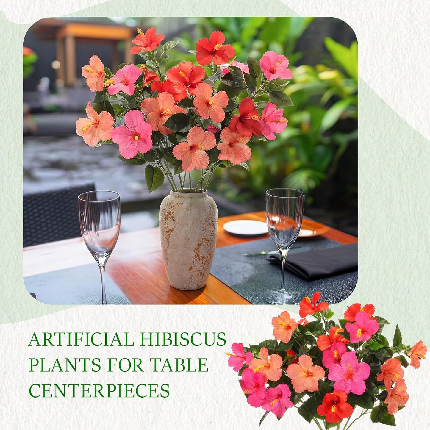 3 Pack Artificial Hibiscus Flowers 33"x13" Silk & Plastic Tropical Bouquets Lifelike Blooms with Bendable Stems Faux Hawaiian Flowers for Home Living Room Wedding Patio (Red)