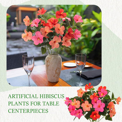 3 Pack Artificial Hibiscus Flowers 33"x13" Silk & Plastic Tropical Bouquets Lifelike Blooms with Bendable Stems Faux Hawaiian Flowers for Home Living Room Wedding Patio (Red)