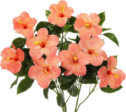 3 Pack Artificial Hibiscus Flowers 33"x13" Silk & Plastic Tropical Bouquets Lifelike Blooms with Bendable Stems Faux Hawaiian Flowers for Home Living Room Wedding Patio (Red)