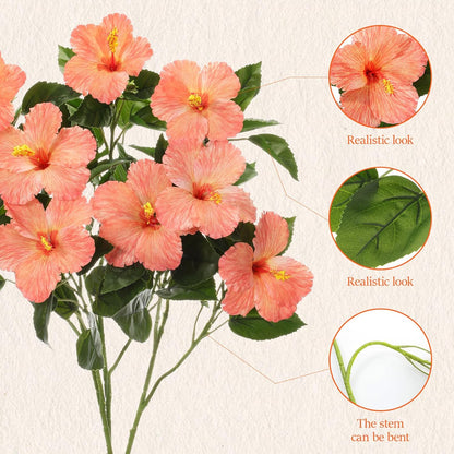 3 Pack Artificial Hibiscus Flowers 33"x13" Silk & Plastic Tropical Bouquets Lifelike Blooms with Bendable Stems Faux Hawaiian Flowers for Home Living Room Wedding Patio (Red)