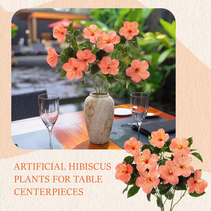 3 Pack Artificial Hibiscus Flowers 33"x13" Silk & Plastic Tropical Bouquets Lifelike Blooms with Bendable Stems Faux Hawaiian Flowers for Home Living Room Wedding Patio (Red)