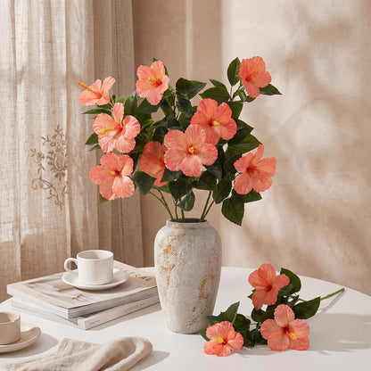 3 Pack Artificial Hibiscus Flowers 33"x13" Silk & Plastic Tropical Bouquets Lifelike Blooms with Bendable Stems Faux Hawaiian Flowers for Home Living Room Wedding Patio (Red)