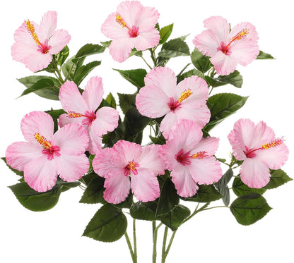3 Pack Artificial Hibiscus Flowers 33"x13" Silk & Plastic Tropical Bouquets Lifelike Blooms with Bendable Stems Faux Hawaiian Flowers for Home Living Room Wedding Patio (Red)