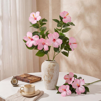 3 Pack Artificial Hibiscus Flowers 33"x13" Silk & Plastic Tropical Bouquets Lifelike Blooms with Bendable Stems Faux Hawaiian Flowers for Home Living Room Wedding Patio (Red)
