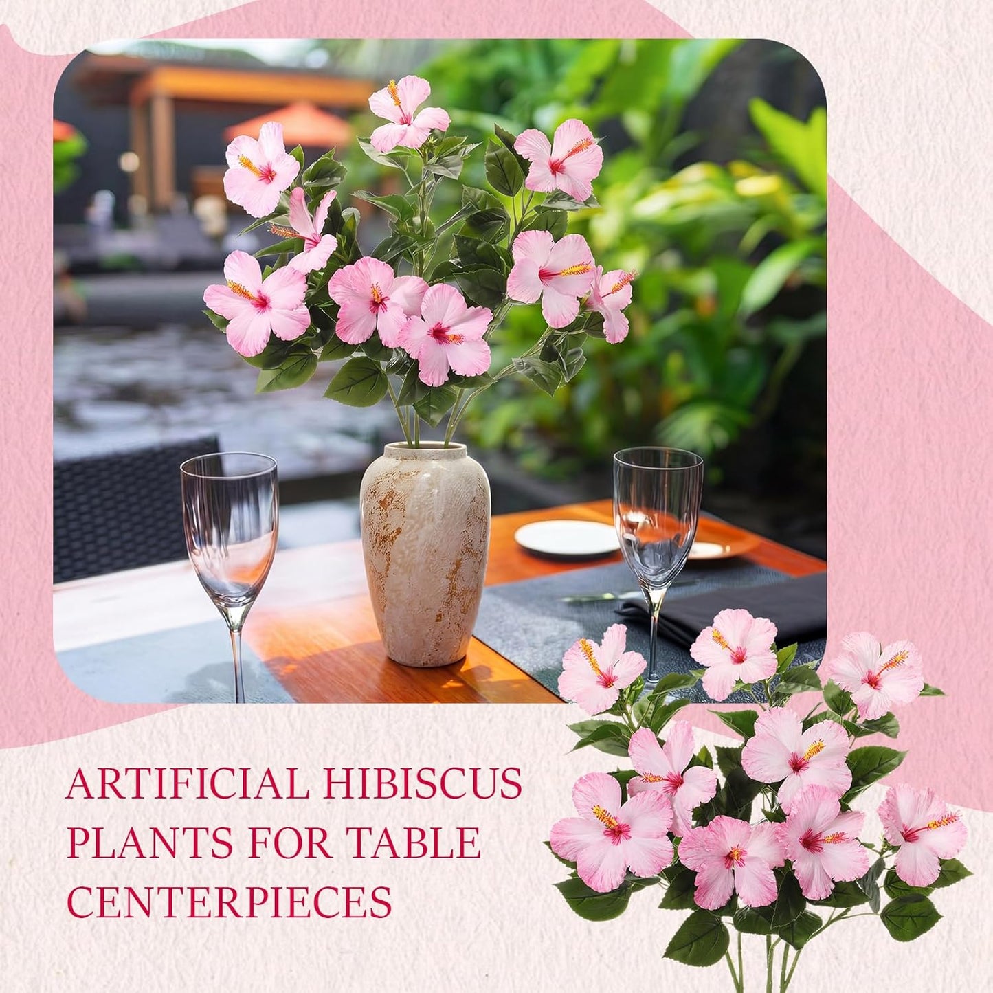 3 Pack Artificial Hibiscus Flowers 33"x13" Silk & Plastic Tropical Bouquets Lifelike Blooms with Bendable Stems Faux Hawaiian Flowers for Home Living Room Wedding Patio (Red)