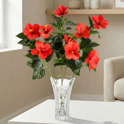 3 Pack Artificial Hibiscus Flowers 33"x13" Silk & Plastic Tropical Bouquets Lifelike Blooms with Bendable Stems Faux Hawaiian Flowers for Home Living Room Wedding Patio (Red)