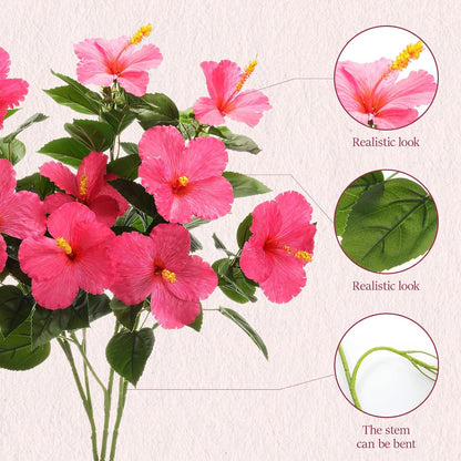 3 Pack Artificial Hibiscus Flowers 33"x13" Silk & Plastic Tropical Bouquets Lifelike Blooms with Bendable Stems Faux Hawaiian Flowers for Home Living Room Wedding Patio (Red)