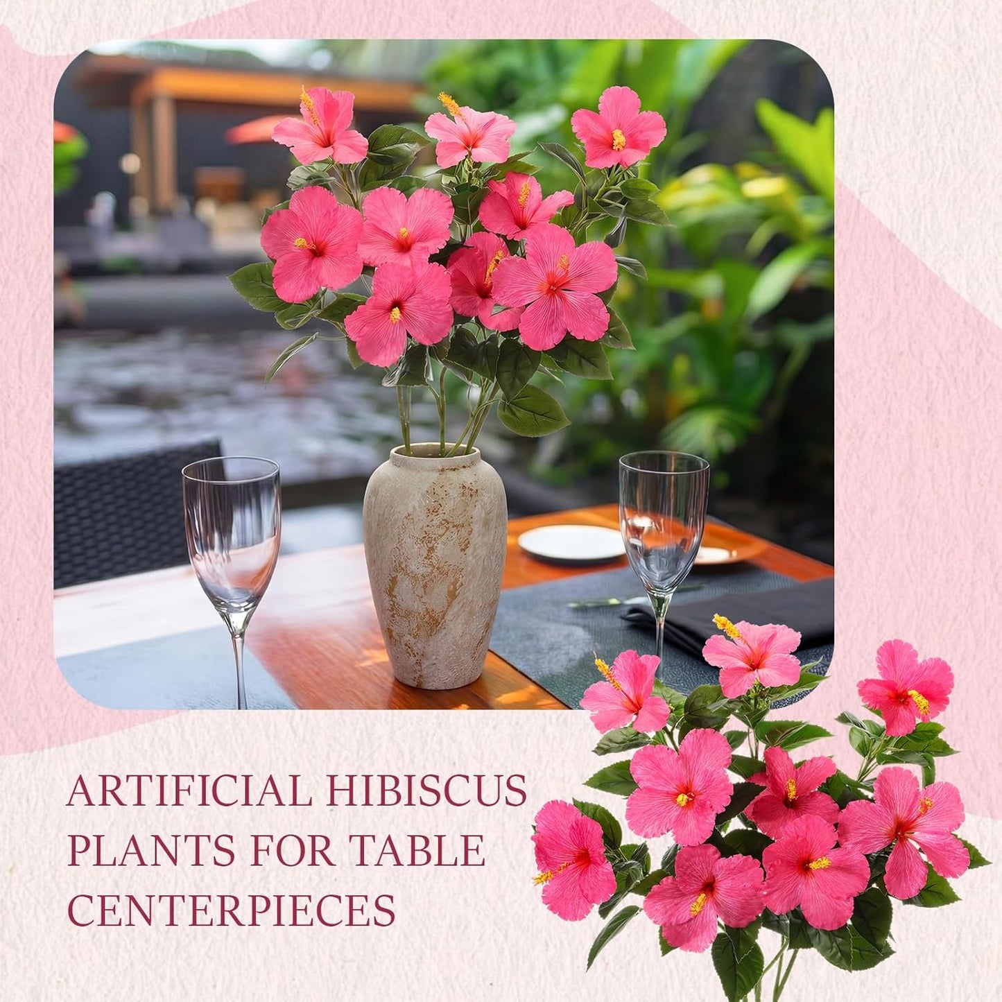 3 Pack Artificial Hibiscus Flowers 33"x13" Silk & Plastic Tropical Bouquets Lifelike Blooms with Bendable Stems Faux Hawaiian Flowers for Home Living Room Wedding Patio (Red)