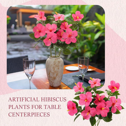 3 Pack Artificial Hibiscus Flowers 33"x13" Silk & Plastic Tropical Bouquets Lifelike Blooms with Bendable Stems Faux Hawaiian Flowers for Home Living Room Wedding Patio (Red)
