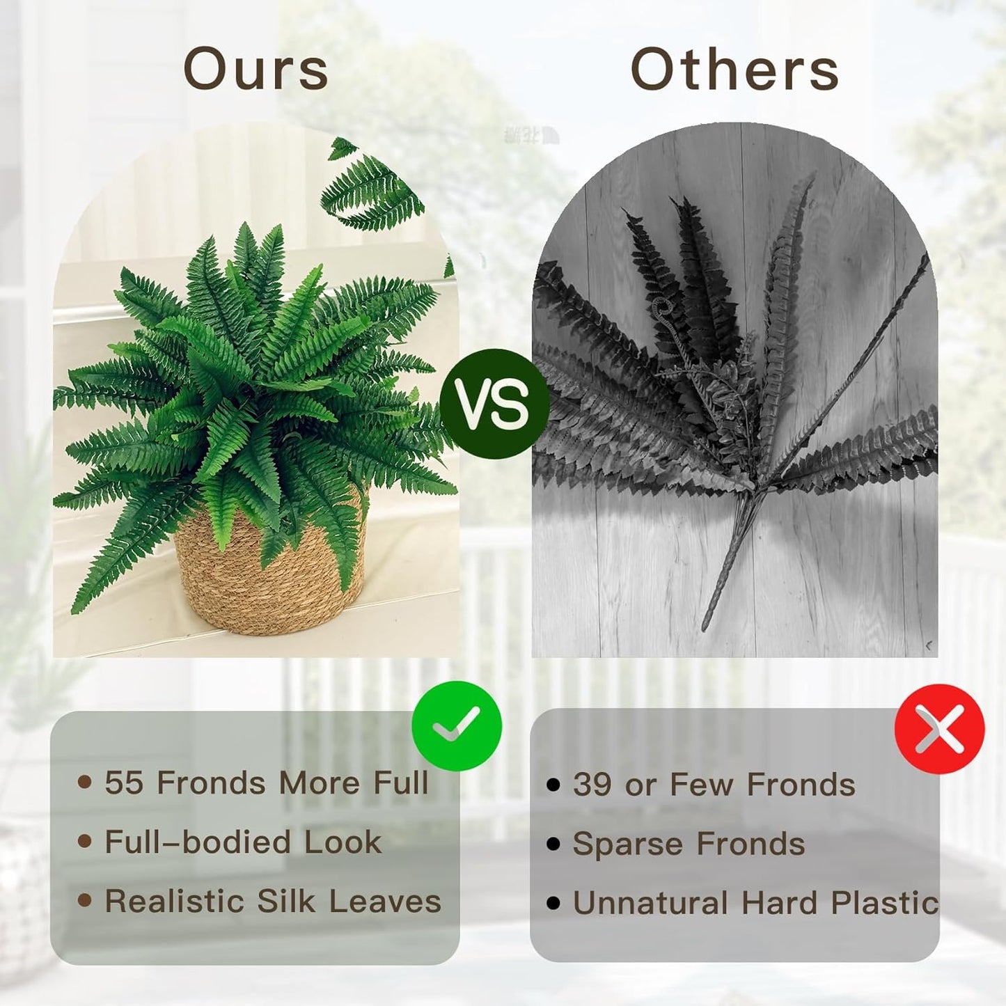 Artificial Boston Fern 2 Set 55 Branches Fake Ferns for Outdoors 32Inch Faux Plant for Home Living Room Office Decor