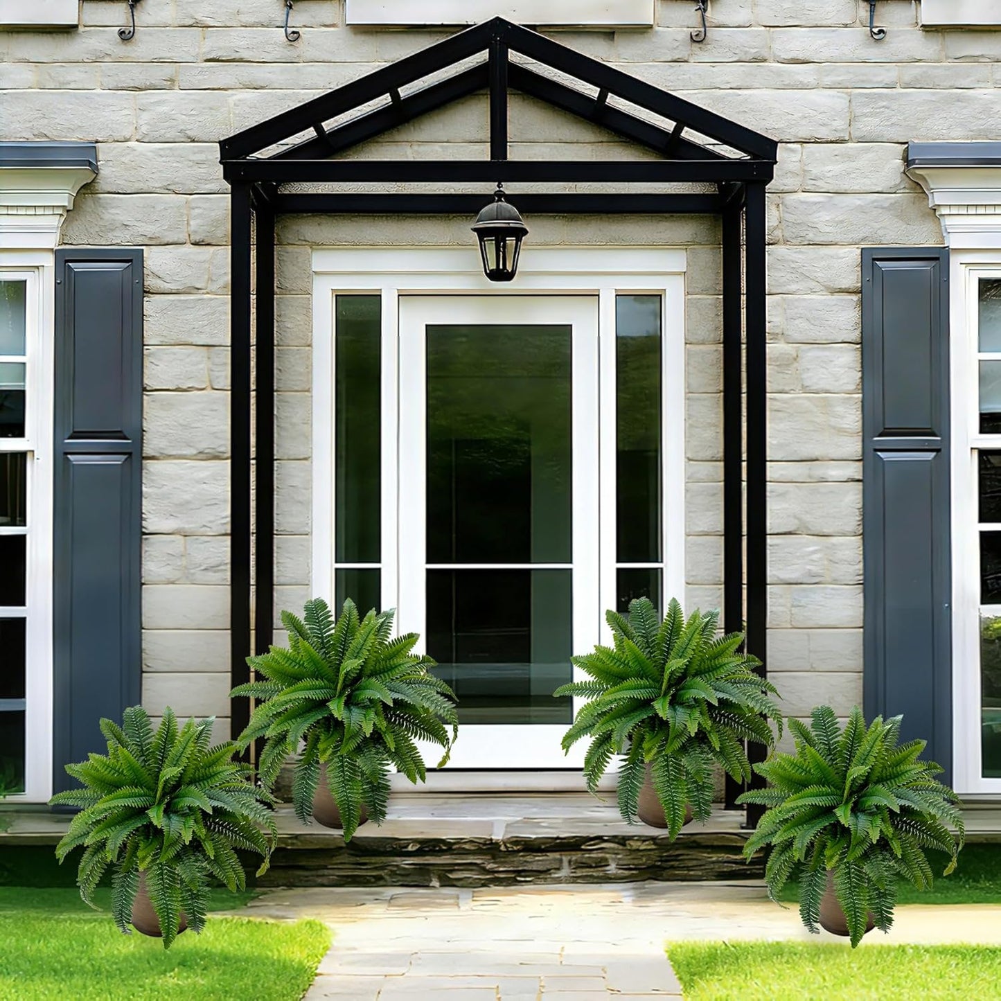 Artificial Boston Fern 2 Set 55 Branches Fake Ferns for Outdoors 32Inch Faux Plant for Home Living Room Office Decor