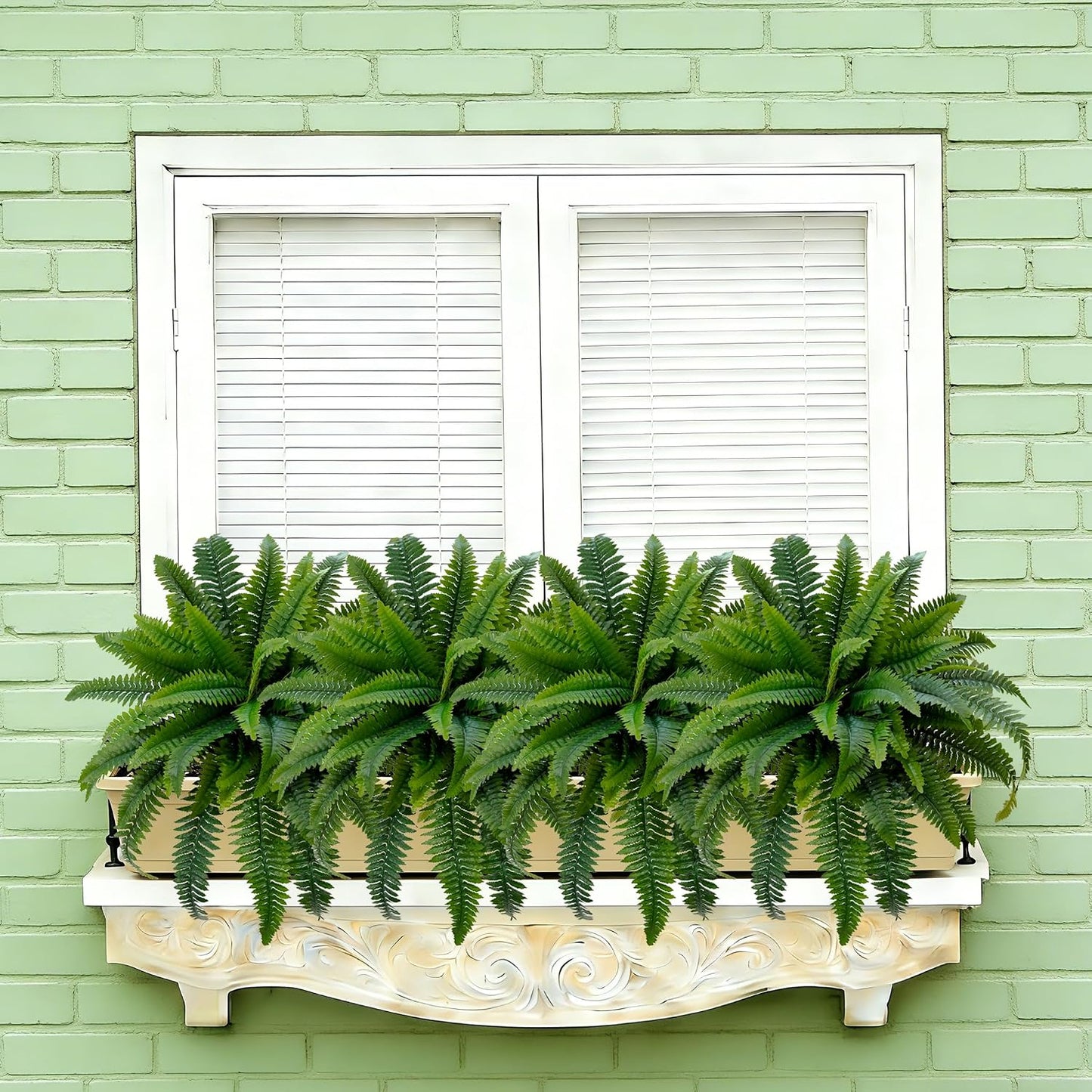 Artificial Boston Fern 2 Set 55 Branches Fake Ferns for Outdoors 32Inch Faux Plant for Home Living Room Office Decor