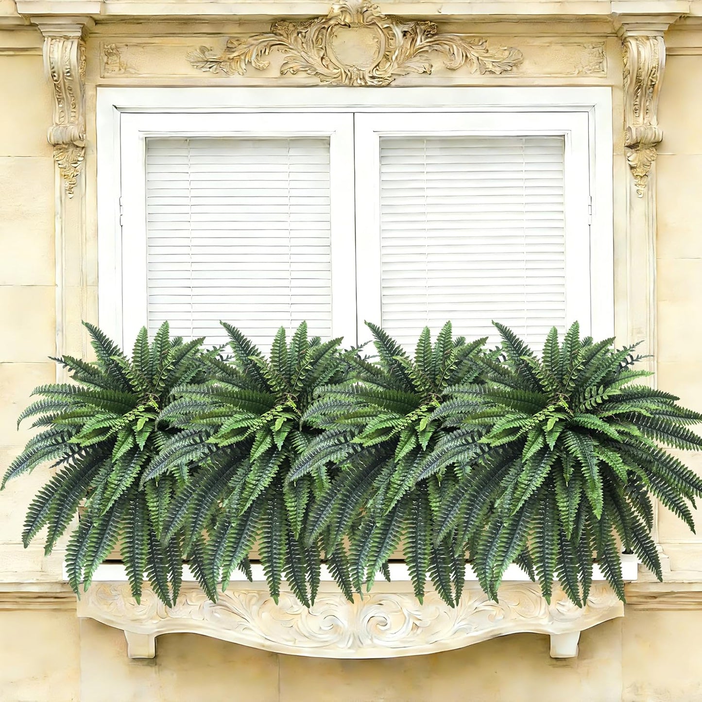 Artificial Boston Fern 2 Set 55 Branches Fake Ferns for Outdoors 32Inch Faux Plant for Home Living Room Office Decor