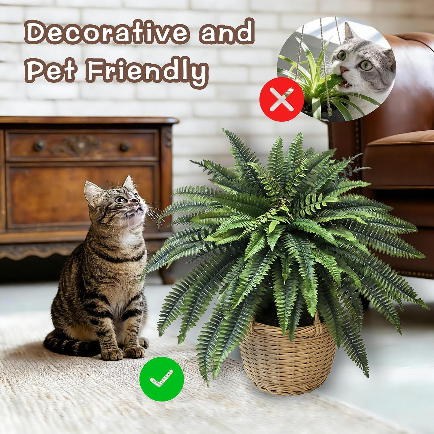 Artificial Boston Fern 2 Set 55 Branches Fake Ferns for Outdoors 32Inch Faux Plant for Home Living Room Office Decor
