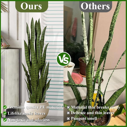4ft Artificial Snake Plant – 46in Faux Sansevieria Plants, Fake Floor Plant for Indoor Outdoor, Front Porch Patio Home Office Decor, Mother-in-Law’s Tongue, Green