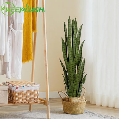 4ft Artificial Snake Plant – 46in Faux Sansevieria Plants, Fake Floor Plant for Indoor Outdoor, Front Porch Patio Home Office Decor, Mother-in-Law’s Tongue, Green