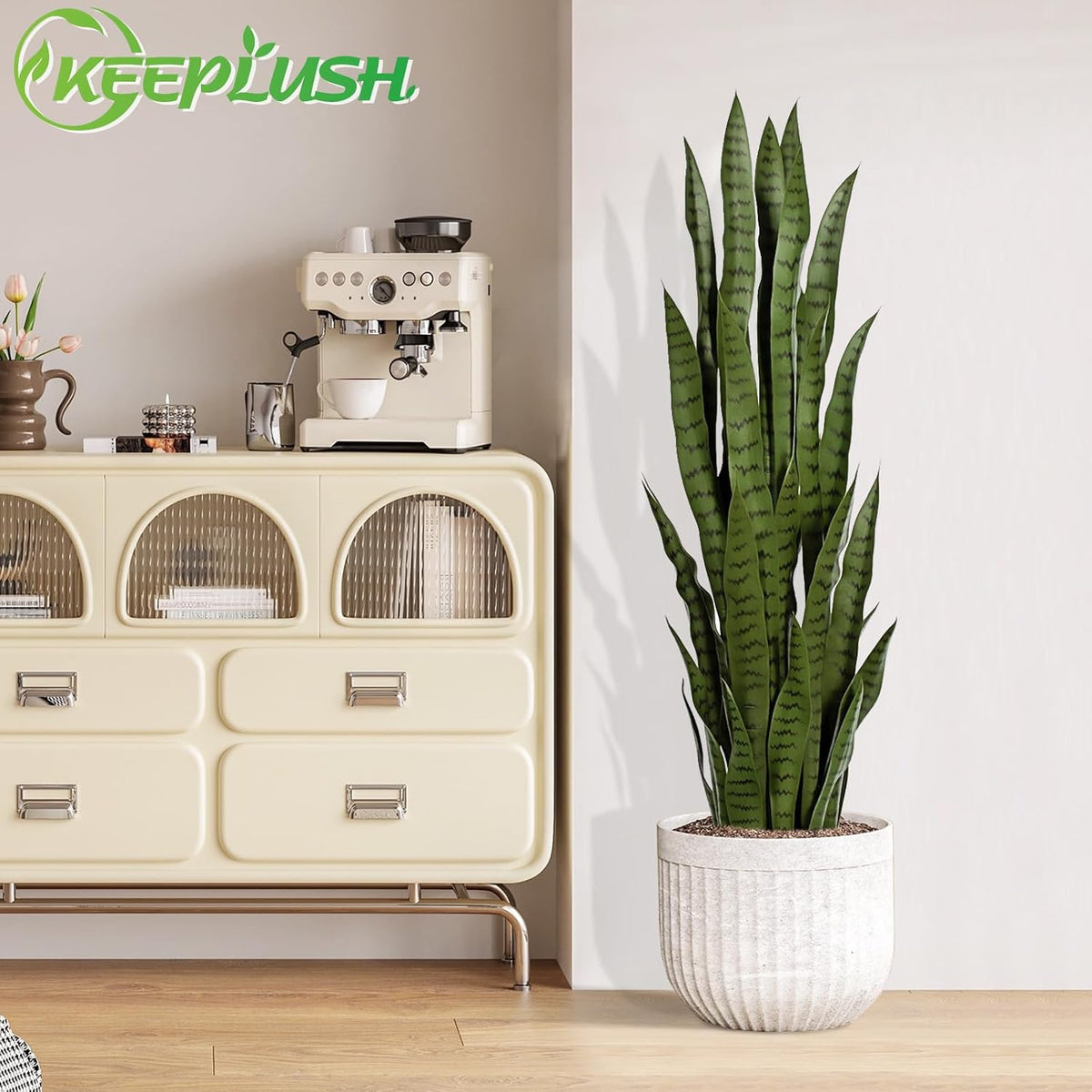 4ft Artificial Snake Plant – 46in Faux Sansevieria Plants, Fake Floor Plant for Indoor Outdoor, Front Porch Patio Home Office Decor, Mother-in-Law’s Tongue, Green