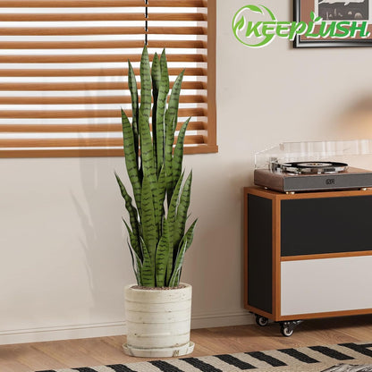 4ft Artificial Snake Plant – 46in Faux Sansevieria Plants, Fake Floor Plant for Indoor Outdoor, Front Porch Patio Home Office Decor, Mother-in-Law’s Tongue, Green