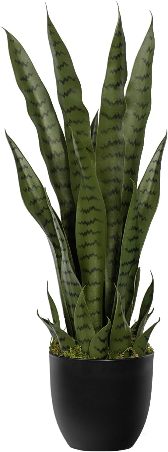 4ft Artificial Snake Plant – 46in Faux Sansevieria Plants, Fake Floor Plant for Indoor Outdoor, Front Porch Patio Home Office Decor, Mother-in-Law’s Tongue, Green