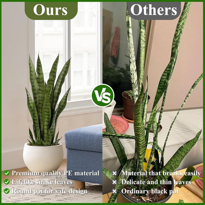 4ft Artificial Snake Plant – 46in Faux Sansevieria Plants, Fake Floor Plant for Indoor Outdoor, Front Porch Patio Home Office Decor, Mother-in-Law’s Tongue, Green